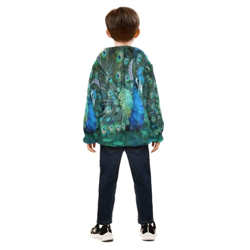 Vivid Peacock Feathers Toddler Fleece Jacket Girl Boys Hooded Fleece Jacket Coat Warm Outwear Zip-up 3-10T4
