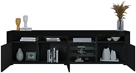 TV Stand Cabinet, High Gloss TV Unit with LED Lights 180CM, Black Gloss TV Stand Unit, LED TV Cabinet for Living Room, 3 Doors and 7 Open Shelves, Home Furniture