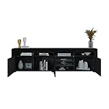 High Gloss TV Stand Cabinet with LED Lights 180CM, High Gloss TV Stand Unit, LED TV Cabinet for Living Room, 3 Doors and 7 Open Shelves, Home Furniture Black - Image 4