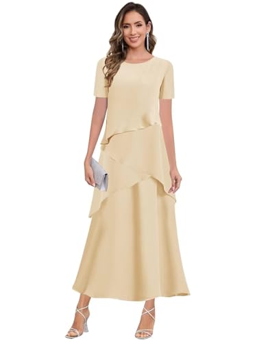 Tiered Chiffon Mother of The Bride Dresses for Women Long A Line Ruffle Wedding Guest Dress
