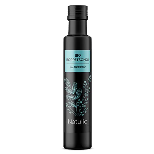 Natulio Borretschöl Bio kaltgepresst 250ml - zur Ernährung sowie zur Hautpflege geeignet - reich an Gammalinolensäure und Linolsäure - zertifiziert nach DE-ÖKO-006