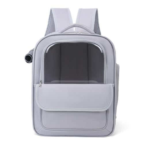 paeofl 猫と小型犬・うさぎ用折りたたみ式軽量キャリーリュック メッシュと PVC 窓付き、シートベルト固定可 子猫・中・大型猫対応、お出かけ・キャンプ・ドライブ・旅行・通院・防災・避難に適用 (グレー)