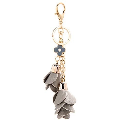 Treestar Porte-clés en similicuir coloré motif fleurs avec crochet en alliage pour sac à main, comme pendentif de voiture Pour femme et fille, gris, 18 x 3.5 cm