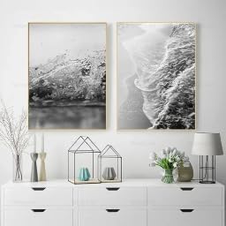 Tableau paysage forêt enneigée noir et blanc déco murale salon style nordique 70x100