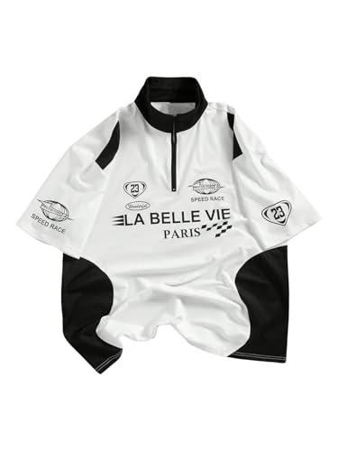 Men's Quarter Zip Baggy Shirts Y2K Letter Graphic Short Sleeve Oversized Golf Shirt