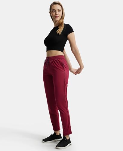 Image of Jockey 1305 Women's Super Combed Cotton Rich Relaxed Fit Mid Rise Trackpants with Contrast Side Piping and Pockets