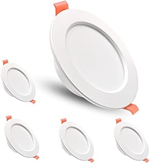 5XSweier 7W Ultra Slim Flat Downlight, LED Recessed Ceiling Panel Light, Die Cast Aluminum IP44 Spotlight Cool White Light 6000K, Suitable for Living Room, Bedroom, Kitchen, Bathroom, Cutout Ø88-100mm