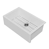 Miuara Self Trimming Farmhouse Sink 33 Inch - Tall Apron Front Fireclay Kitchen Sink 33"x20"x10", Dual Mount: Undermount & Topmount, Farm House Style Single Bowl, Glossy White, for Kitchen