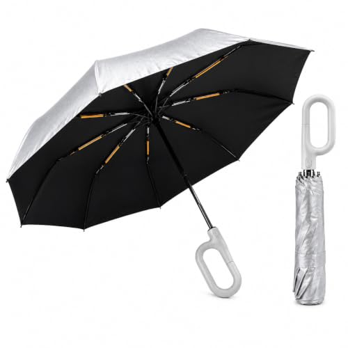Image of Vasukie Compact Travel Umbrella with Ergonomic C-Shaped Handle, Wind Resistant Folding Umbrella for Men & Women, Lightweight Portable Umbrella for Travel, Office & Daily Use