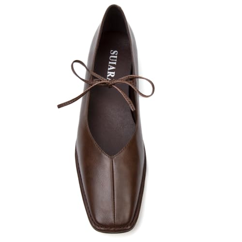 Image of Lace up Ballet Flats Women Square Toe Mary Jane Flats Bow Slip On Comfortable Ballerina Shoes