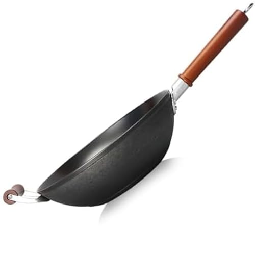 Wok de hierro fundido sin recubrimiento con tapa de madera 30 cm