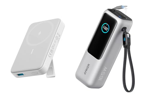Anker 10,000mAh Magnetic Battery with Stand, 20W USB-C, Magsafe-Compatible with iPhone 15/14/13/12 Series Zolo Power Bank 25K, 165W, Built-in USB-C and Retractable Cable
