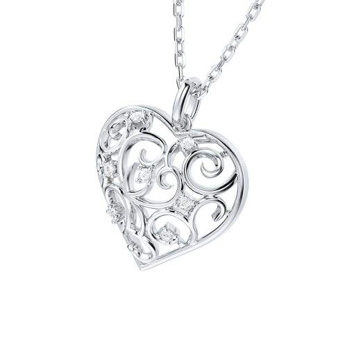 THELANDA Genuine Moissanite Sterling Silver 3D Filigree Heart-Shaped Pendant Necklace, Adjustable 18-20 Inch, Fine Elegant Jewelry Gift for Women2