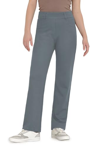 Women's Dress Pants Work Business Straight Leg Pants Tummy Control Office Professional Grey Trousers Regular 31" Inseam High Waisted Ladies Slacks
