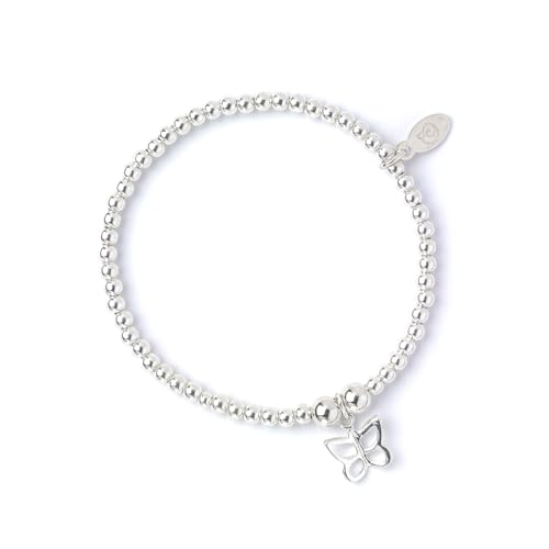 Image of MYLEE London Sterling Silver Ball Bead Bracelet with Butterfly Charm, 925 Silver, Elasticated Ball Bead Bracelet