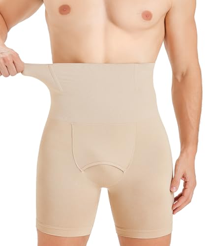 TAILONG Mens Shapewear Tummy Control Underwear Compression Shorts Slimming Body Shaper Leg Boxer Briefs Beige