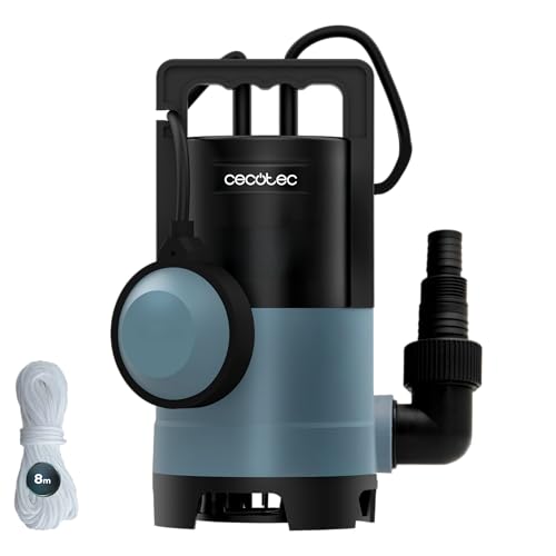Cecotec Bomba de Aguas Sucias Axike 400 Dark. 400W, Caudal hasta 8000L/h, Altura Máx 5,5m, Profundidad 7m, Partículas hasta 25mm, Interruptor Flotante, IPX8, Cable 10m y Cuerda de Nylon 8m