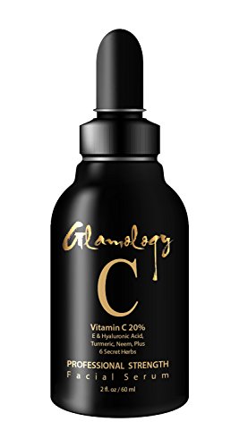 Glamology Premier Organic Vitamin C 20% Serum with Hyaluronic Acid and E, Turmeric, Neem and Secret 6 Herbs, Anti-Aging Topical Facial Serum, Repair Sun Damage, Fade Age Spots, Dark Circles