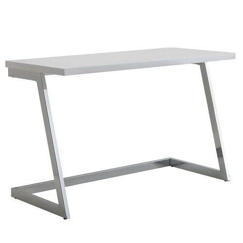 FineBuy Schreibtisch 120x55x76 cm Hochglanz Weiß/Silber PC-Tisch mit Metallbeine, Design Computertisch, Home-Office Bürotisch, Konsolentisch Modern