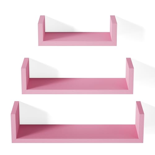 SRIWATANA Floating Shelves Wall Mounted, Solid Wood Wall Shelves, Pink
