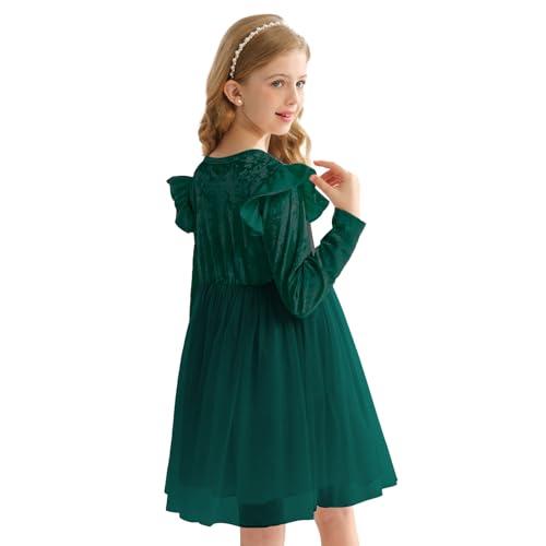 Girl Tulle Dresses Big Girls Velvet Tutu Fall Winter Long Sleeve Ruffle Holiday Party Dress 5-10Y4