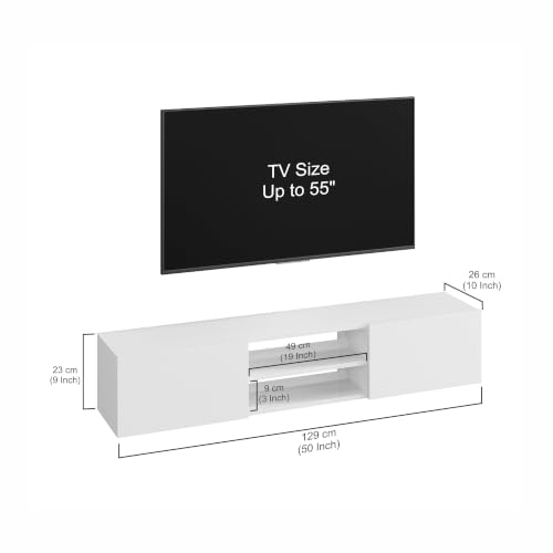 Image of FURNEASER Sasia Modern Wall Mounted TV Unit for 32 /42 /55 Inch TV | Floating Entertainment Unit with Storage | Engineered Wood TV Cabinet for Living Room | TV Stand with Doors (White)
