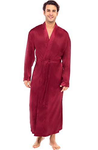 Alexander Del Rossa Men's Lightweight Satin Robe, Long Kimono, Small Burgundy (A0720BRGSM)