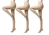 Chinlon 87% + 13% Spandex. Yulaixuan para Mujer 3 Pares Pantimedias 120 Denier de Longitud Completa Reforzado Opaque Medias de Color Desnudo con Patas (3 Color de Piel)