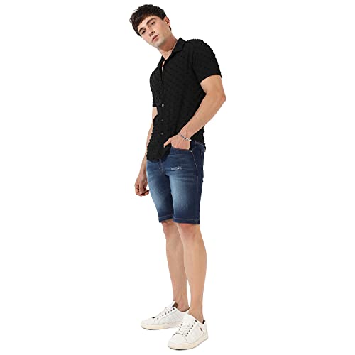 Image of CAHOOT Men's Button Up Shirt for Casual Wear | Regular Fit | Poly Lycra Shirt Crafted with Short Sleeve & Enhanced Stretch Comfort Fit for Everyday Wear