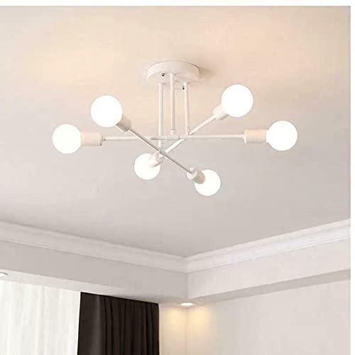 IDOR STORE Lampadario Bianco Moderno Lampada a Sospensione Regolabile Plafoniera per Cucina Soggiorno Sala da Pranzo Camera da Letto Cameretta con 6 lampade E27 NON INCLUSE