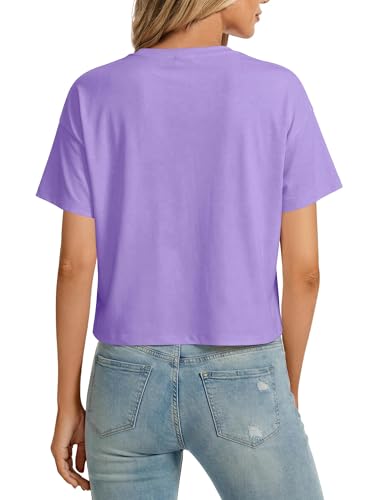 Image of SMENG Women's Workout Crop Tops UPF50+ Cotton Soft Breathable Tshirt Loose Short Sleeve Yoga Athletic Shirt