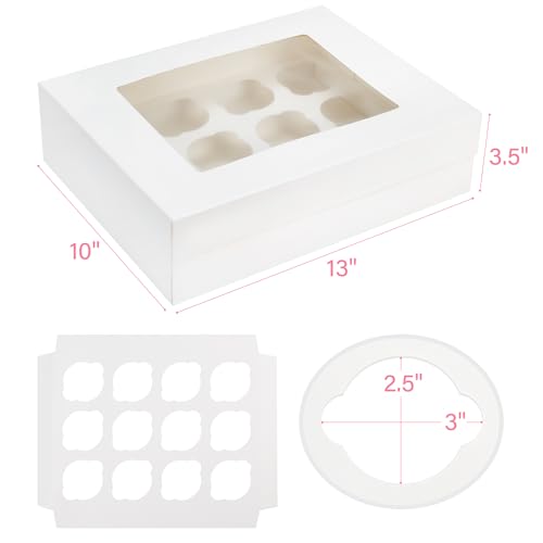 image for LotFancy Cupcake Boxes 12 Count, 8 Pack, Pre-Folded Cupcake Carrier wi