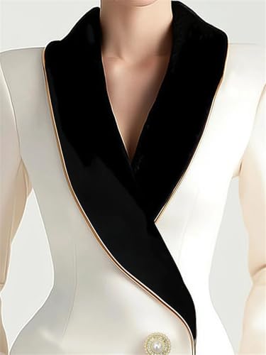 Women Contrast Lapel Asymmetrical Blazer Long Sleeve Elegant Office Jacket for Spring Summer2