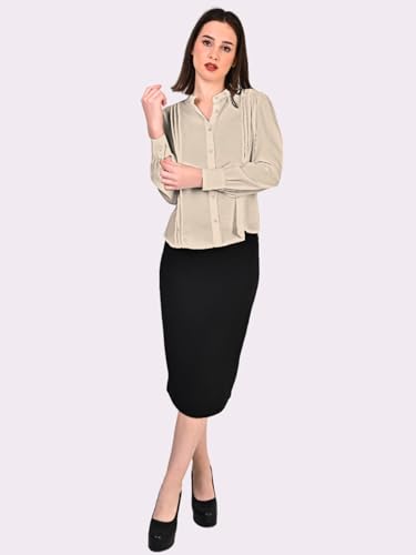 Image of Women's Regular Fit Solid Pleated Cotton Blend Shirts