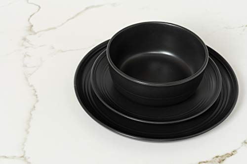 10 Strawberry Street Double Line 16 Piece Dinnerware Set, Matte Black #TOP2
