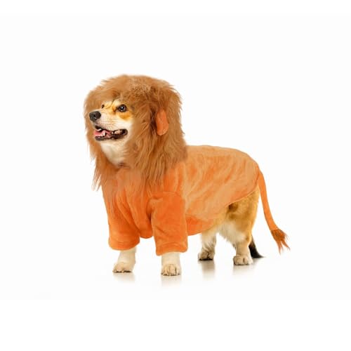 NACOCO Dog Halloween Lion Costume - Large Pet Clothes Cosplay Outfit Dog Lion Mane Apparel Party Hoodies Warm with Leash Hole for Small Medium to Large Sized Dogs(Orange, S)
