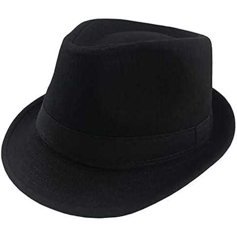 BTREEFLO Unisex Classic Manhattan Fedora Hat Short Brim Structured Trilby Hat for Men Women(Large) Black Cover