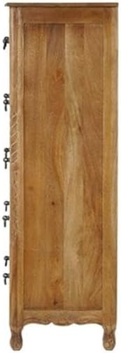 Pemberly Row Solid Mango Wood 6-Drawer Tall Chest, 54 Inch, Brown Finish, Floral Carved Accents, Space-Saving Vertical Design for Bedroom Storage, Fully Assembled