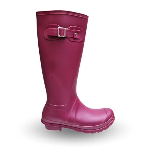 Ladies Tall Calf Wellingtons PVC Rain Boots Dog Walking Hiking Outdoor Riding Comfort Wellies (Berry, UK Footwear Size System, Adult, Women, Numeric, Medium, 6)