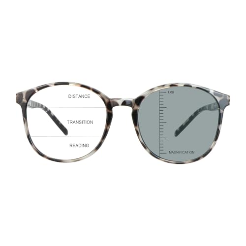 Image of Vintage Round Progressive Multifocal Presbyopic Glasses, Photochromic Gray Sunglasses for Men Women Readers (Leopard,+1.00 /+4.00 Magnification)