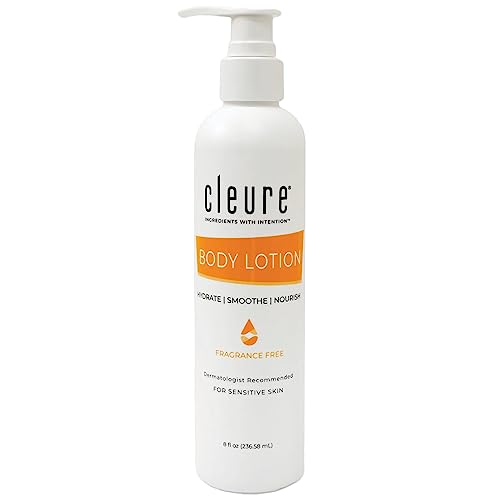 Cleure Body Lotion for Sensitive Skin - Daily Moisturizer with Shea Butter & Vitamin E - Fragrance Free, Gluten Free, Paraben Free (8 oz, Pack of 1)