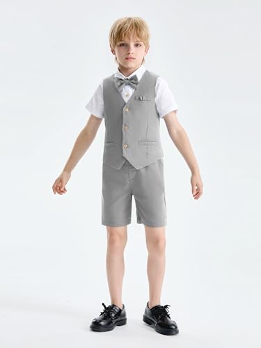 Image of LOLANTA Boys Linen Suit 4 Piece Summer Gentleman Outfit Kids Shorts Set
