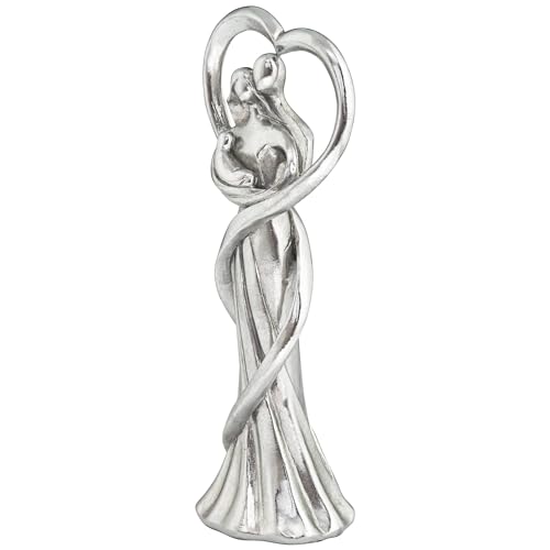 Estatua familiar corazón brillo plateado 11.5 pulg miniatura 6