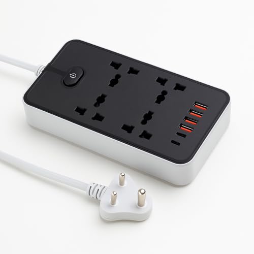 Image of Extension Board, Power Strip with 6 USB Ports and 3 Universal Socket, 2500W 10A Extension Cord, 3-Pin Surge Protector Power Strip for Home, Office, Computer, Mobile Charging (Black-Z66)