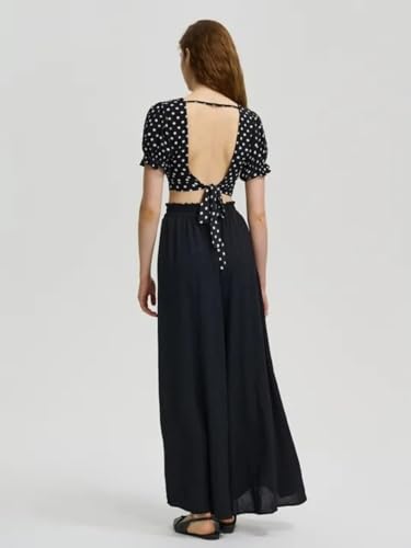 Image of KOTTY Women's Wide-Leg Trouser|Palazzo Pants|High Waist Flowy Trousers with Drawstring|Lightweight Casual & Travel Wear|Women Trousers Pants