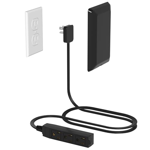 Flat Plug Power Strip Wall Outlet 3 AC Outlets Ultra Thin Extension Cord Multi Socket Extender for Home Office Dorm Room Essentials for Girls and Boys (Black 3ft)