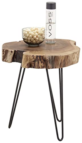 Image of Arico Natural Tree Bark End Table /Coffee Table /Bedside Table with Hairpin Metal Legs (Irregural Natural)