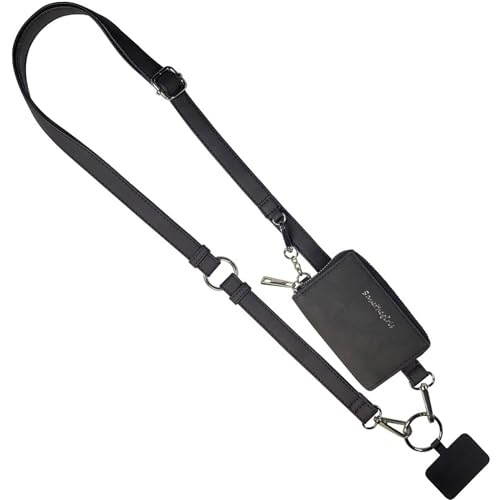 Save the Girls Clip and Go Brushed Vegan Phone Lanyard (Black) - Crossbody Phone Case with Pouch, Adjustable and Removable Shoulder Strap and Wristlet Strap