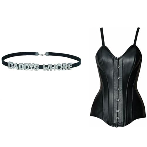 2PCS DADDY'S Choker Necklaces,Rhinestone Chokers Matching Daddy Lingerie For Lover's Costume,Sexy Dad Collar For Women Honey Princess,Faux PU Leather Daddy's Clothes Accessories Jewelry2