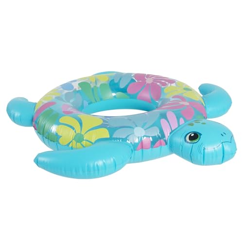 In The Swim 3D Floral Turtle Inflatable Tube Pool Float – 30-Inch Tropical Turtle Swim Ring for Kids & Adults – Floral Print, Lightweight PVC